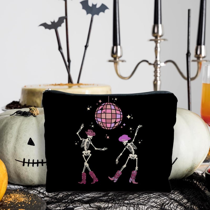 RYYCDOI Funny Disco Dancing Skeleton Makeup Bag, Goth Gothic Skull Cosmetic for Women, Halloween Gifts, Dark Academia Makeup Pouch, Horror Bag - Image 3